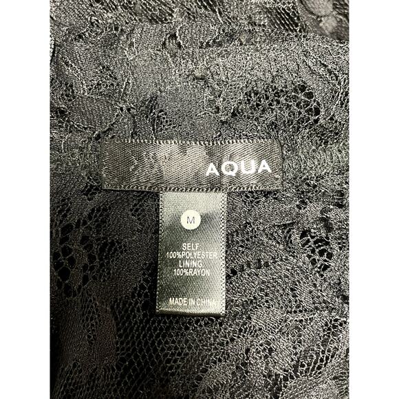 NEW AQUA Puff Sleeve Lace Blouse High Neck Pleated Sheer in Black Women's M - Picture 6 of 8